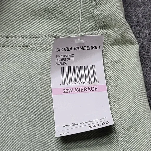 Gloria Vanderbilt Amanda Jeans Womens 22W Green New Tapered High Rise Denim Pant - Picture 7 of 11